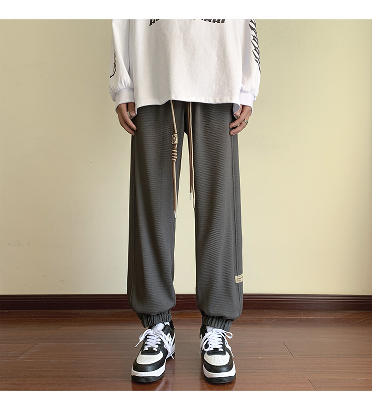 华夫格裤子男士2024秋季潮牌宽松九分束脚卫裤大码青年休闲运动裤详情38
