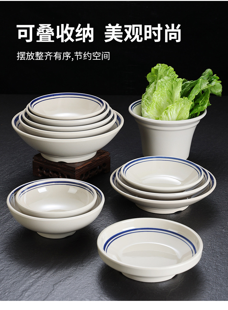 特色复古密胺火锅店餐具蓝线怀旧市井重庆火锅配菜盘创意饭店专用详情7