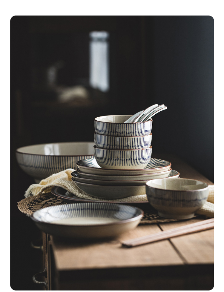 Bowl Home 2025 New High Appearance level retro Japanese tableware plate set, ceramic soup bowl, underglaze colored rice bowl pic 15