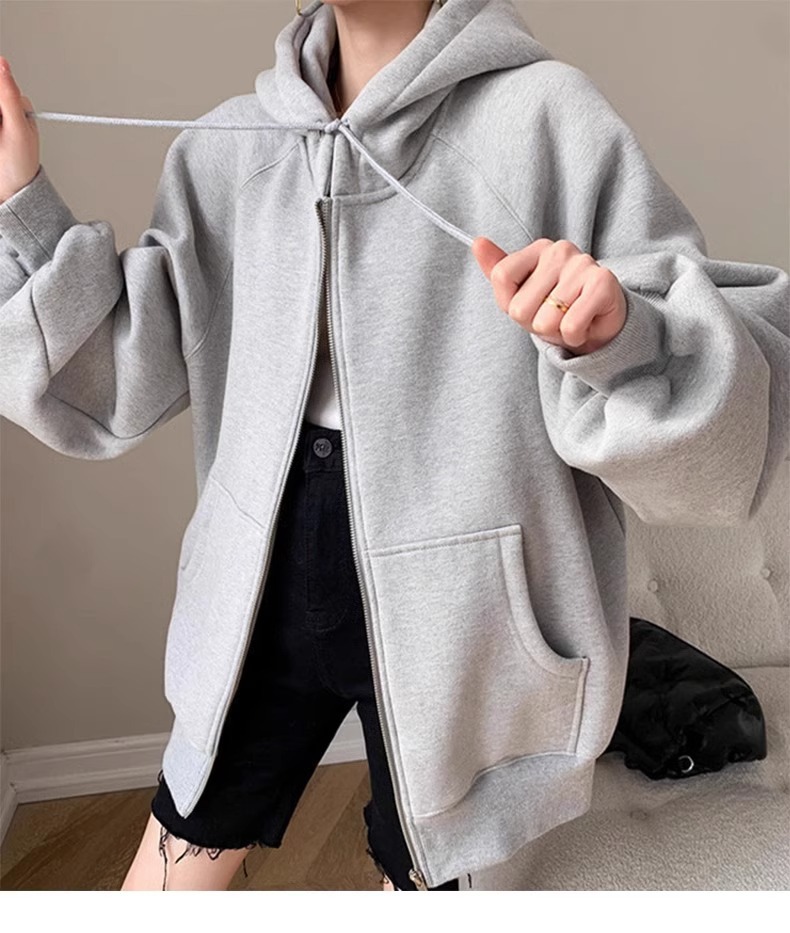 春秋薄款纯棉外套oversize大码宽松开衫卫衣ins胖mm上衣男女同款详情23