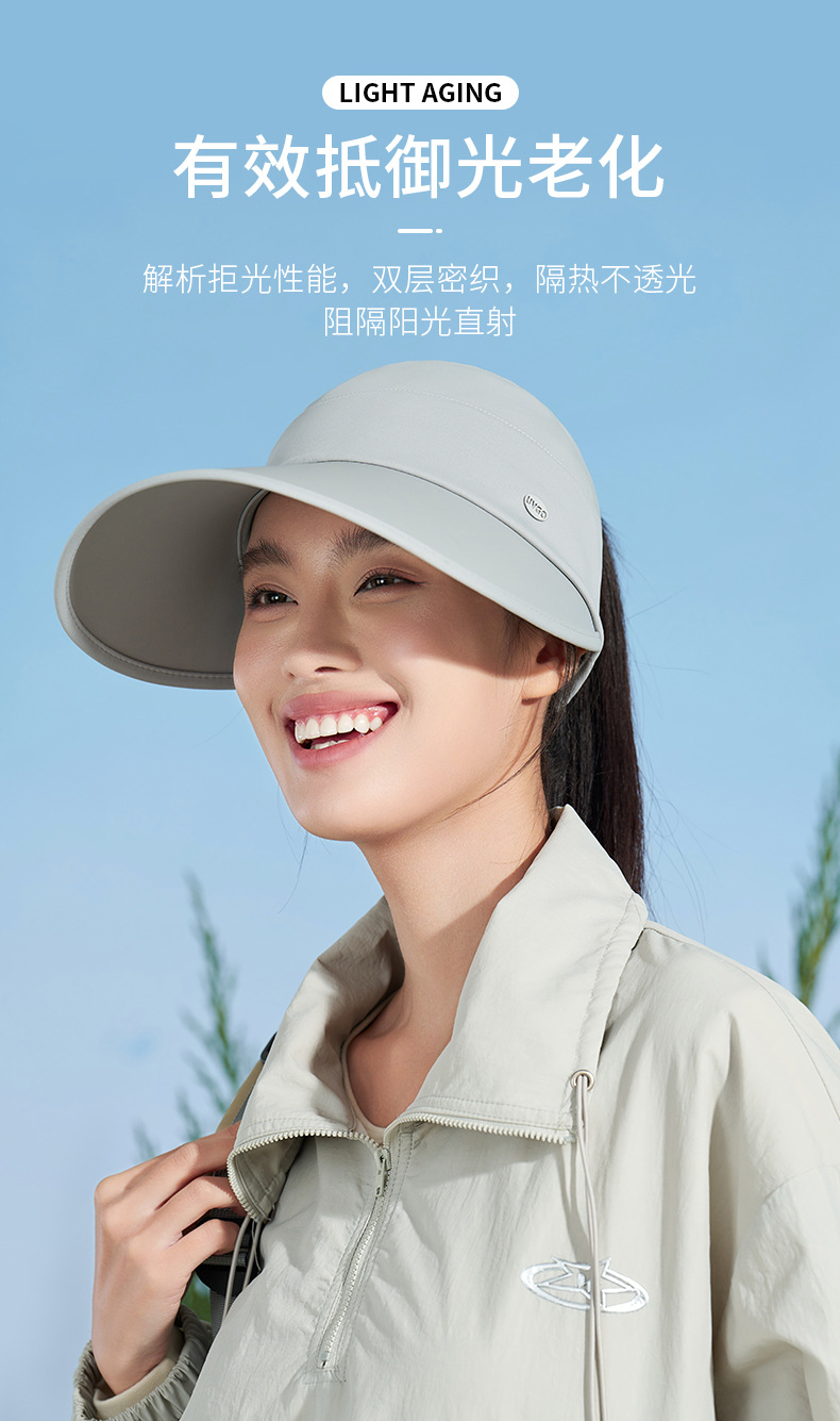 UVGO大帽檐防晒女帽防紫外线遮阳帽户外骑行遮脸太阳帽束马尾帽子详情8