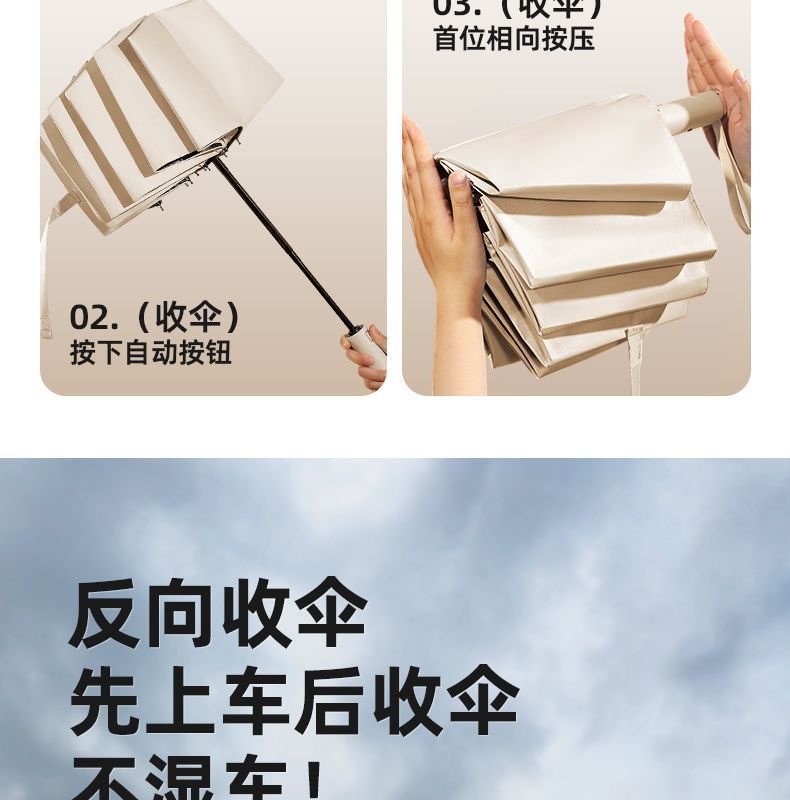 新款十股双龙骨防晒伞黑胶折叠晴雨两用伞全自动遮阳伞批发定制伞详情17