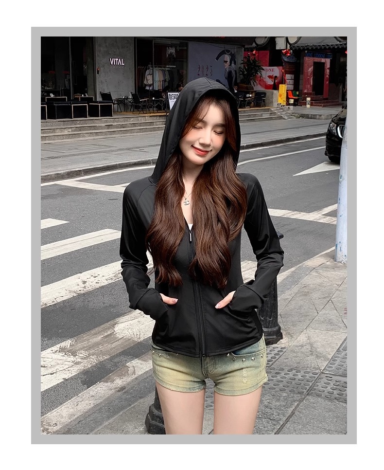 鹅黄色连帽防晒衣女夏季2025新款防紫外线防晒服修身冰丝开衫外套详情41