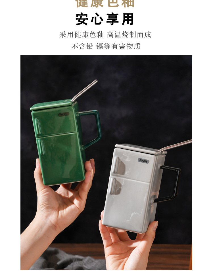 Creativo retro refrigerador con tapa pajita tazas de cerámica extravagante oficina pareja regalo taza de café pic 10