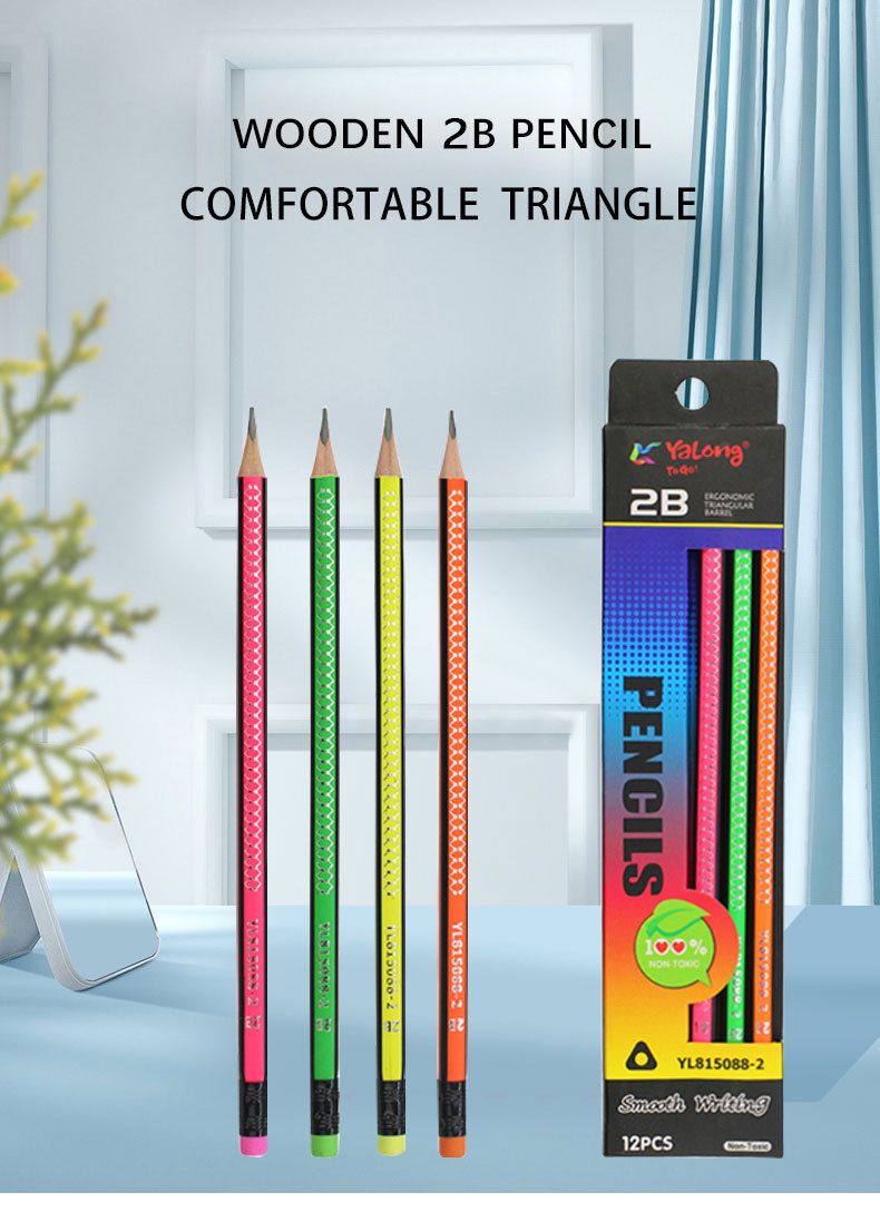 YL815088-2 High-quality pencil set of 12 pieces, soft poplar wood triangular rod HB pencils with eraser text pic 1