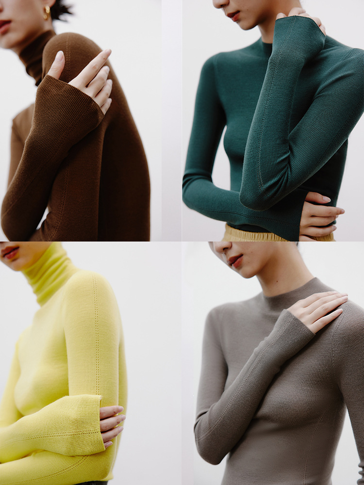 Italian 嵿 luxury 120s washable 160s gold wool 18-needle seamless base knit top for women pic 25