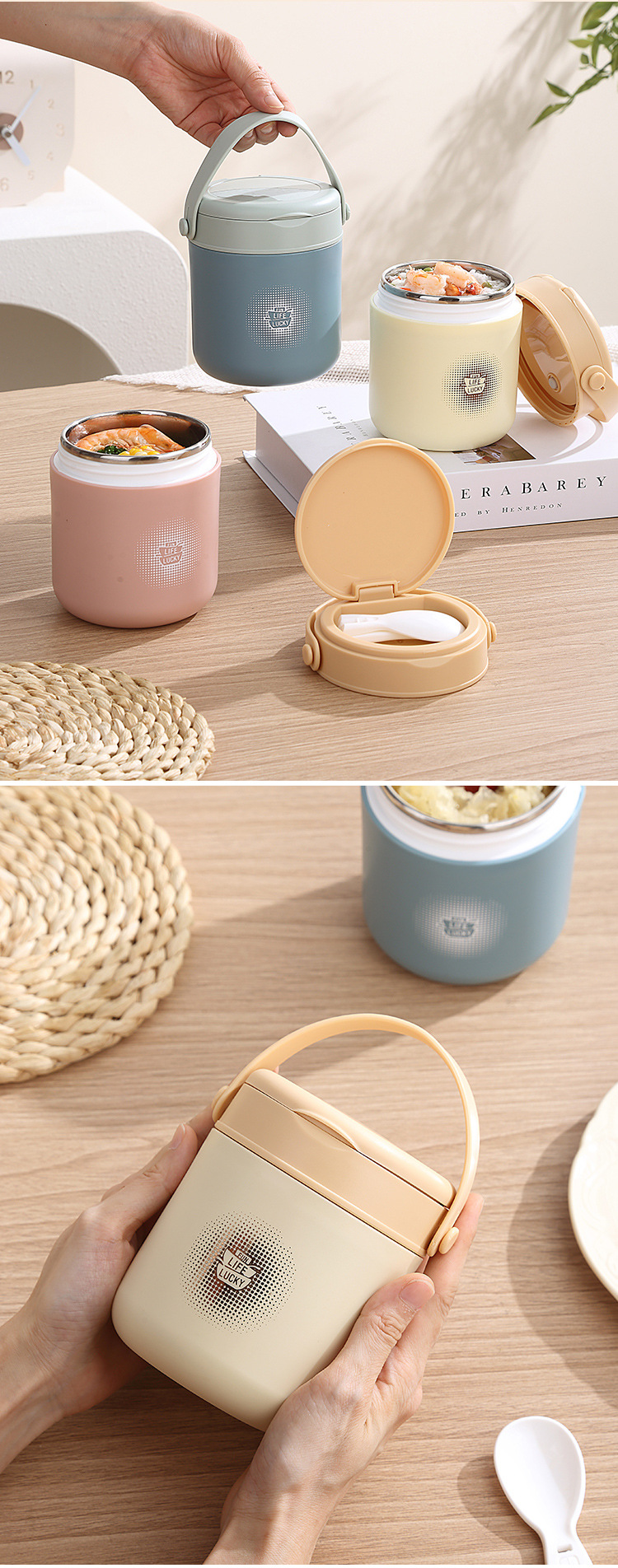 304 stainless steel portable soup cup, student and office worker portable breakfast cup, plastic leak-proof porridge cup, milk cup with spoon pic 14