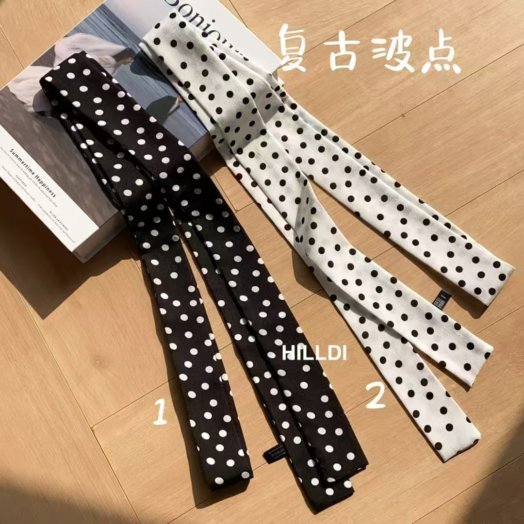 2025韩系波点长条丝巾系脖发带绑发女氛围感领巾春秋百搭护颈围巾详情5