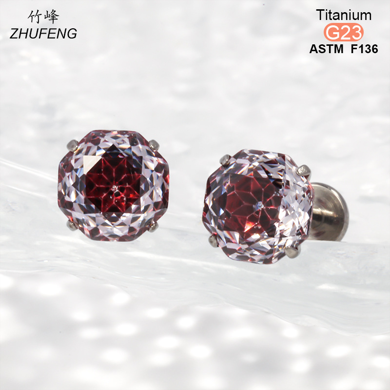 F136钛合金耳钉螺旋内牙四爪镶锆石爆闪高级感耳骨钉耳饰详情9