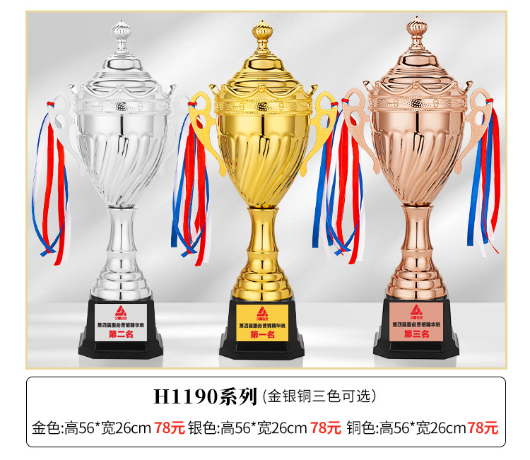 金属奖杯金银铜大奖杯定制足球篮球跆拳道羽毛球小学生运动会详情14