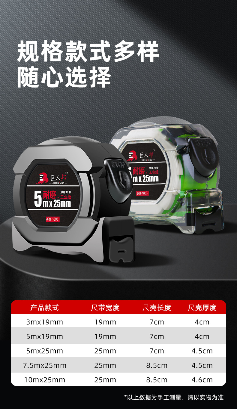 黑金碳钢荧光绿5米卷尺工业级耐磨10米钢卷尺加厚防摔盒尺7.5米米详情13