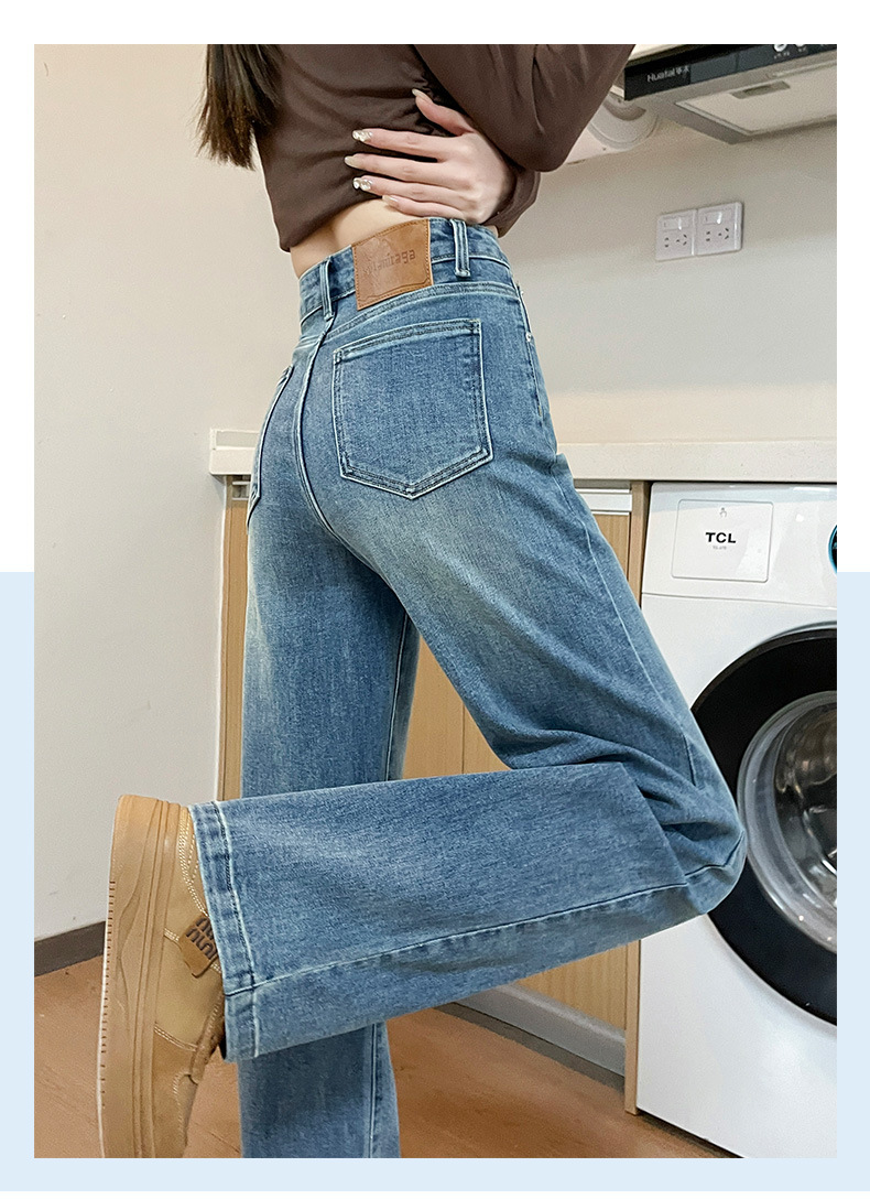 Straight-leg jeans for women in the spring and autumn of 2025, high-waisted light blue narrow style, slimming wide-leg pants, height-enhancing pants pic 3
