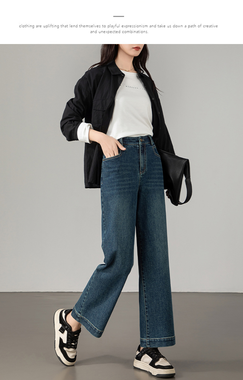 2025秋季新款窄版阔腿牛仔裤女宽松高腰小个子休闲复古直筒九分裤详情31
