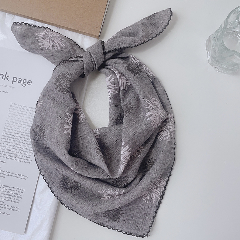 Japanese-style breathable cotton and linen small square scarf for women, 60x60cm, forest girl neck protection small scarf, sun protection travel photo headscarf pic 15