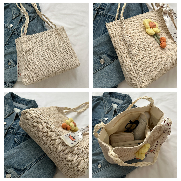 编织草编包包女大容量2023新款夏天花朵单肩休闲潮流洋气托特包详情9