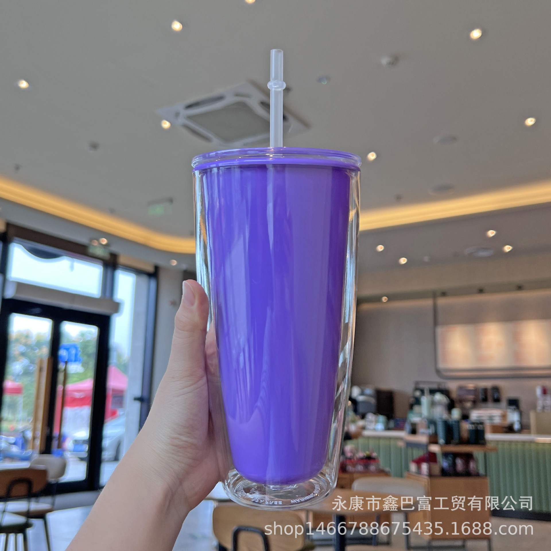 跨境新款网红高颜值水杯批发双层塑料杯便携情侣吸管杯创意女王杯详情18