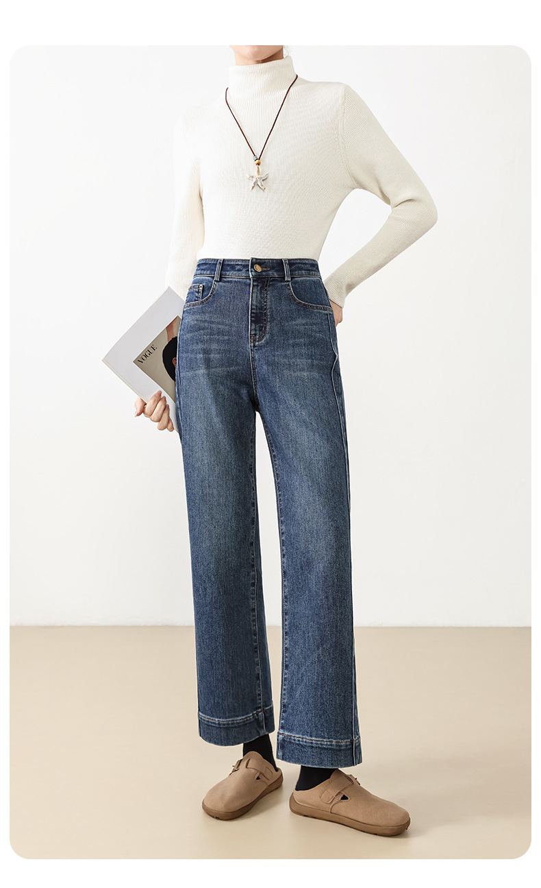 Fleece warm and slimming 9-inch straight-leg jeans for petite women, new high-waisted cigarette tube pants for winter 2025 pic 15