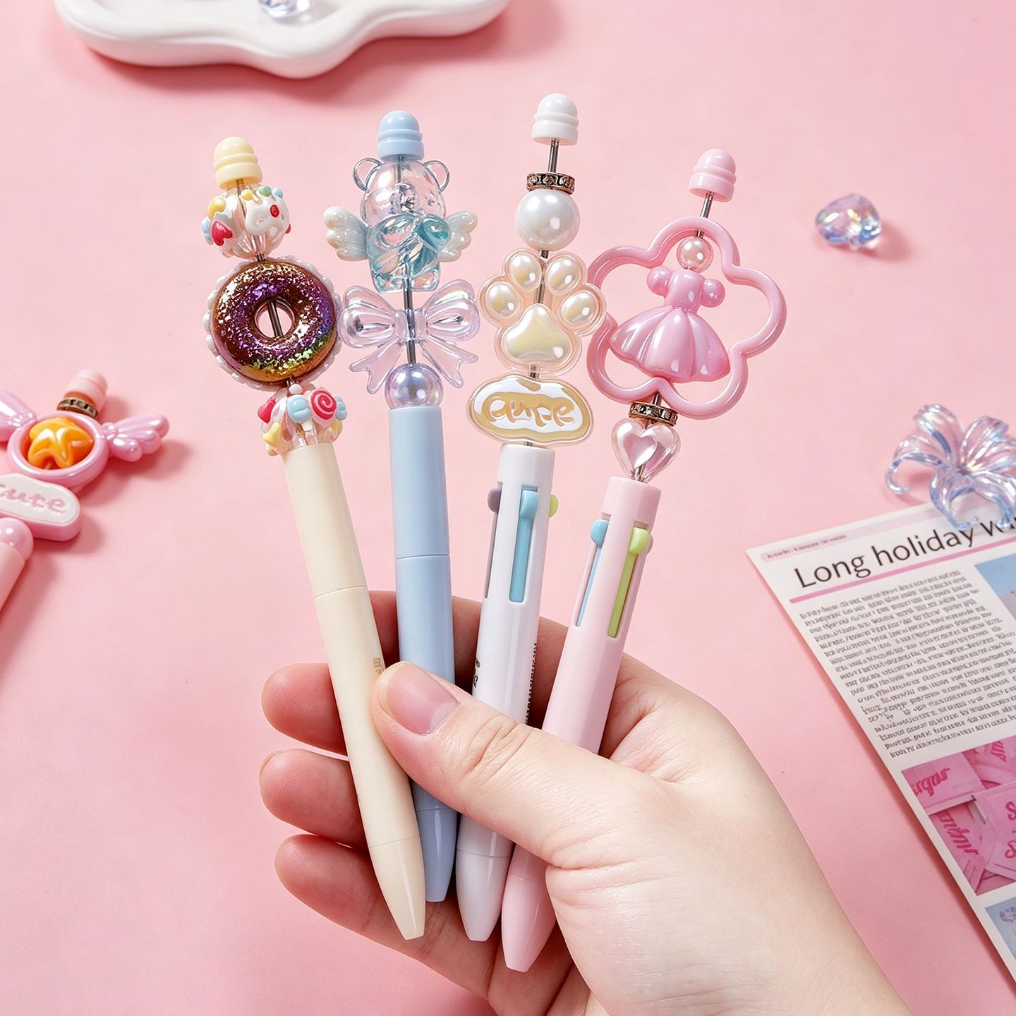 Gugu Pen holder DIY bead pen, cute granule pen, Ballpoint pen, gel pen, high appearance level bead pen DIY material package pen pic 6