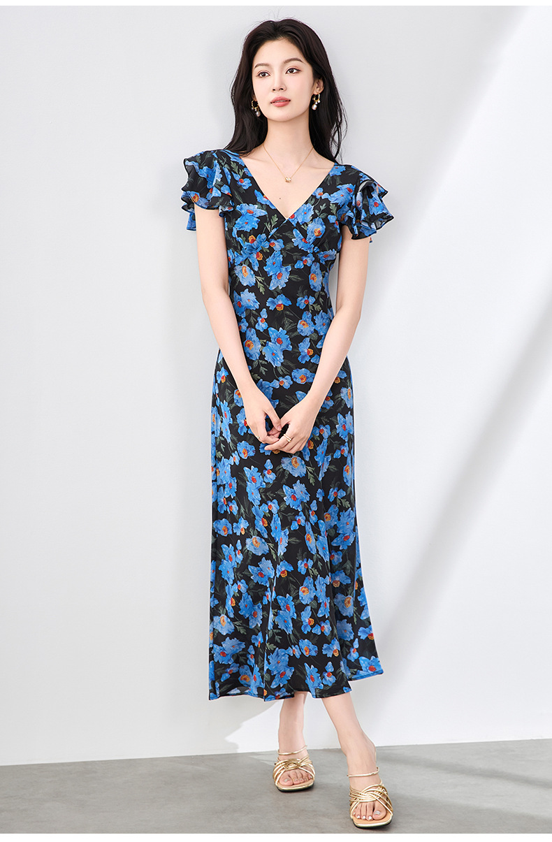 2507808-一眼惊艳！轻奢桑蚕丝真丝印花连衣裙漂亮长裙度假海边女详情14