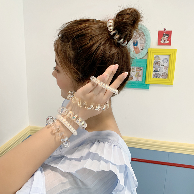 新款少女系甜美电话线发圈简约扎头发绳无痕不伤发头绳头饰详情4