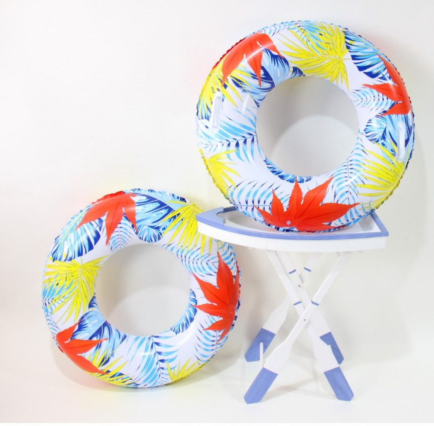 虹雨厂家直销爆款网红新款加厚大扶手枫叶丛林游泳圈详情2