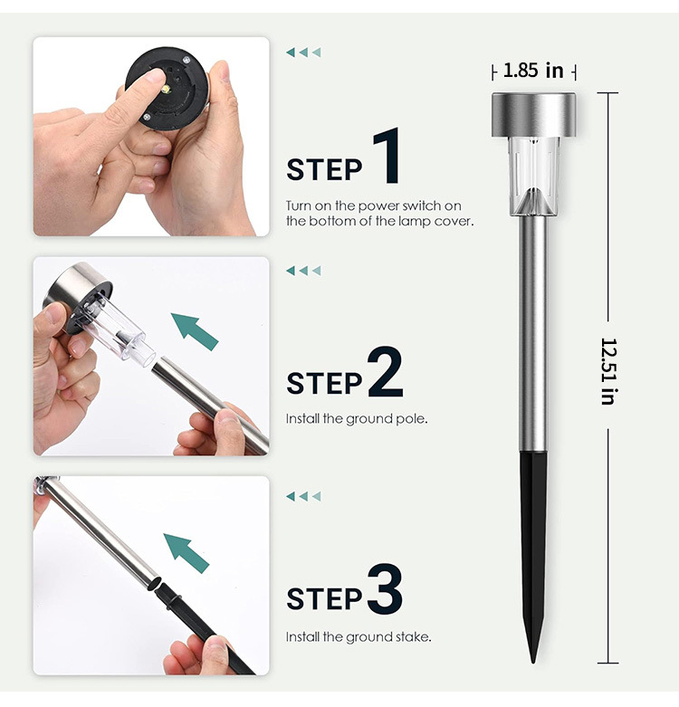 Cross-border solar stainless steel small tube lamp, outdoor waterproof courtyard ground insert lamp, garden landscape solar lawn lamp pic 13