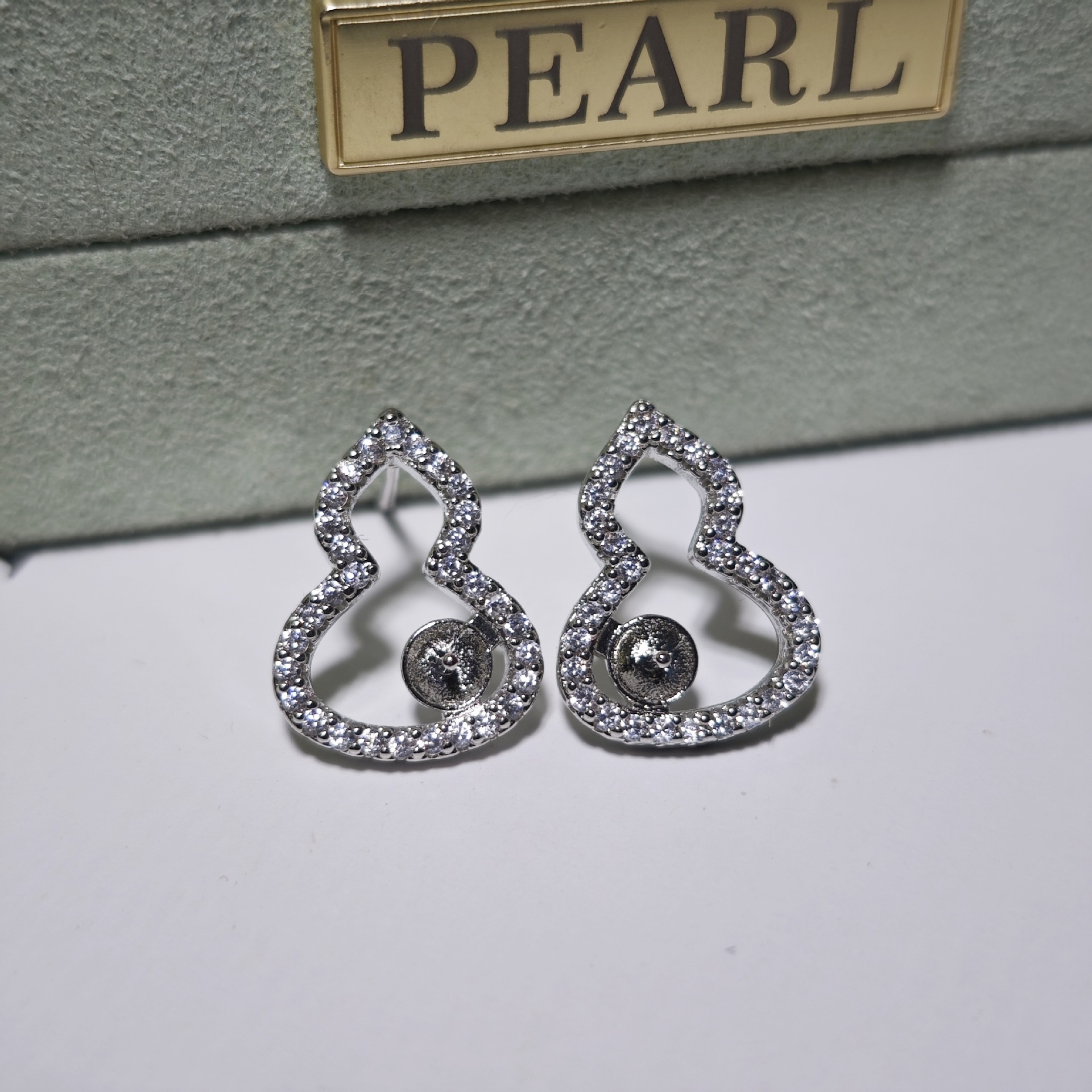 DIY珍珠耳环配件 丹桃S925银针天然珍珠葫芦珍珠耳钉托套装托女详情10