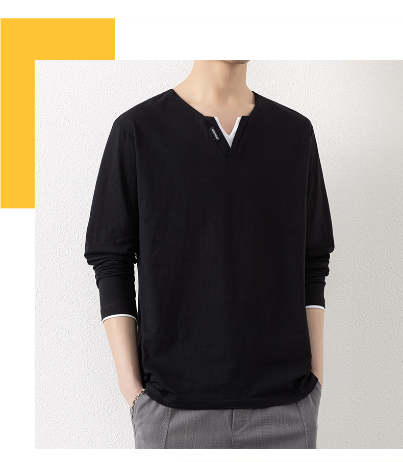 Two V-neck long-sleeved T-shirts for men, a thin spring and autumn top, pure cotton outerwear, a long Johns, a sweatshirt, and a casual base layer pic 22