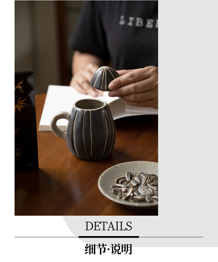 Creative ceramic, quirky melon seed cups with LIDS, office funny drinking cups, best friend gifts pic 5