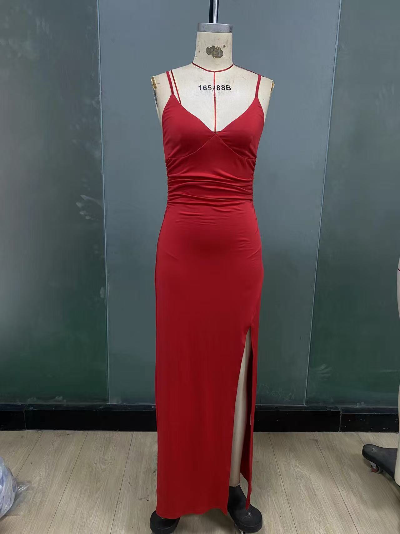 2025夏亚马逊ebay热销爆款ins开叉欧美爆款v领吊带露背性感连衣裙详情2
