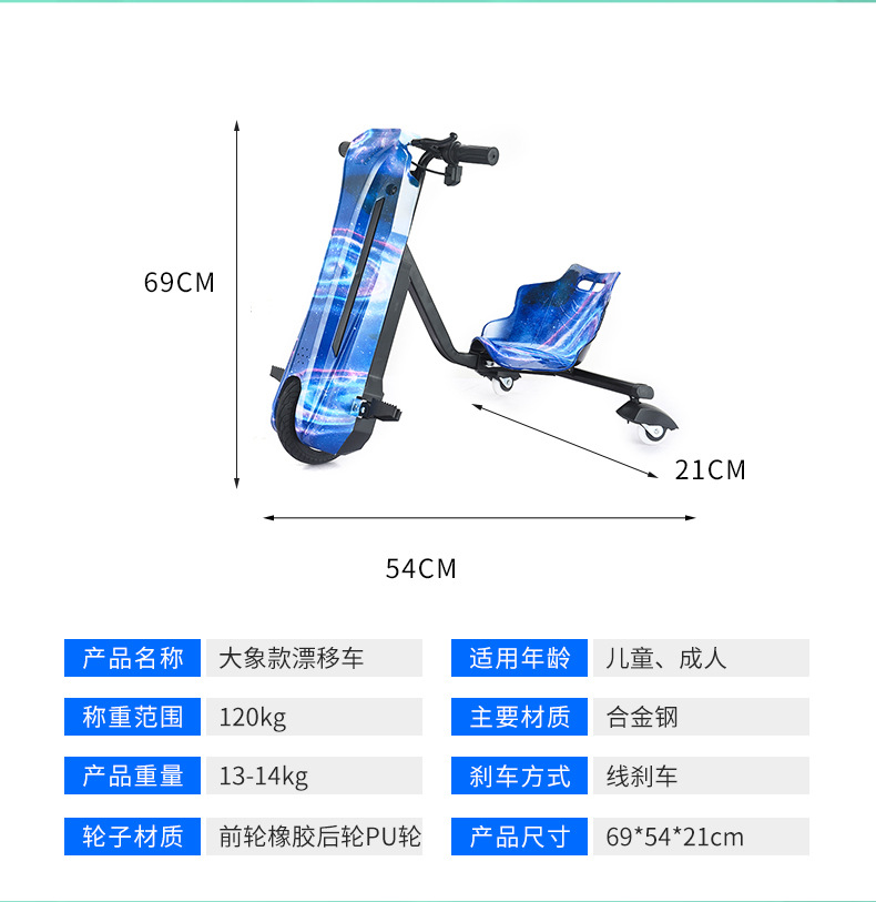 厂家直供儿童漂移大象款滑板车公园广场出租孩童扭扭车现货批发详情6