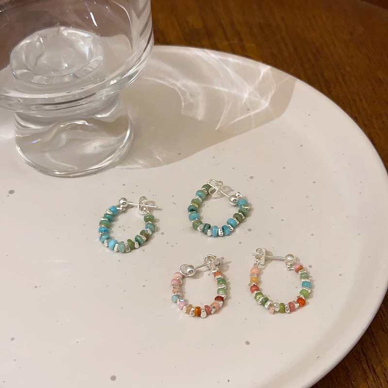 彩色串珠耳环女小众设计简约轻奢百搭耳环高级感复古气质耳饰批发详情5