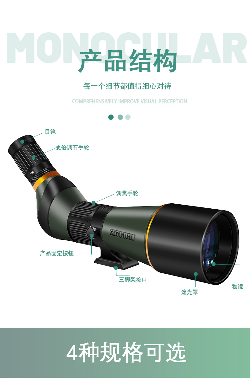 The Free Tiger Chasing Xingyuan ED20-60X80 series is a large-aperture single-tube high-magnification high-definition low-light night vision bird-watching lens pic 16