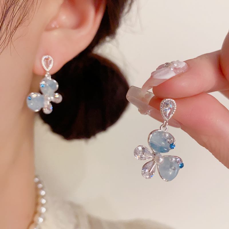 夏季小清新水晶蝴蝶耳坠女s925银针小众气质简约甜美百搭耳环批发详情2