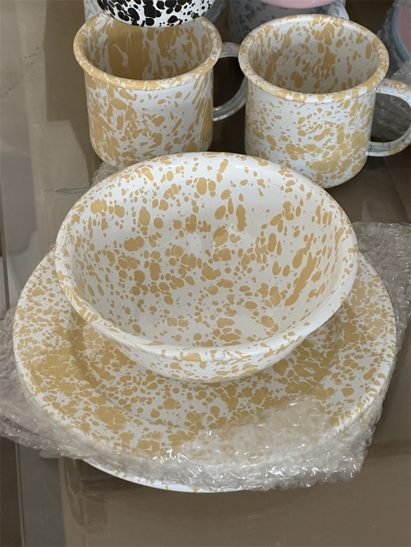 韩国ins同款复古泼墨搪瓷餐具套装搪瓷碗马克杯盘详情8