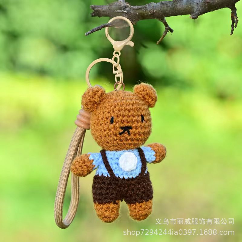 新款手工编织变装卡其小熊小玩偶  背包钥匙扣可爱小熊钩织批发详情4