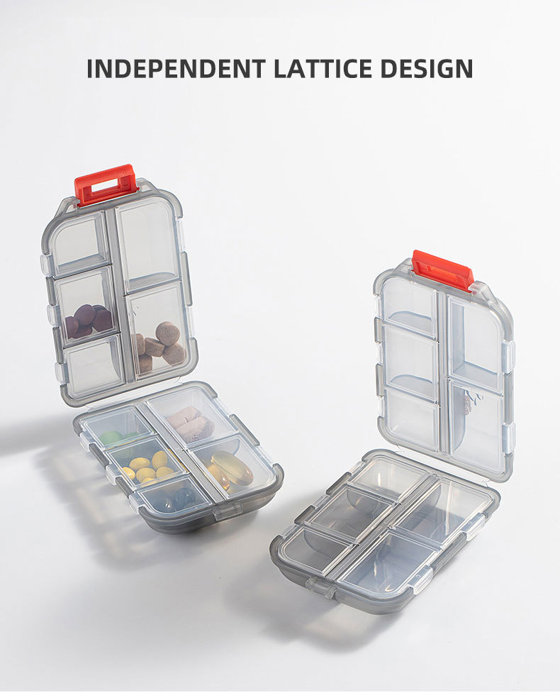 Cross-border double-layer small medicine box, packaging box, portable pill box, transparent 10-compartment sealed medicine storage box pic 4