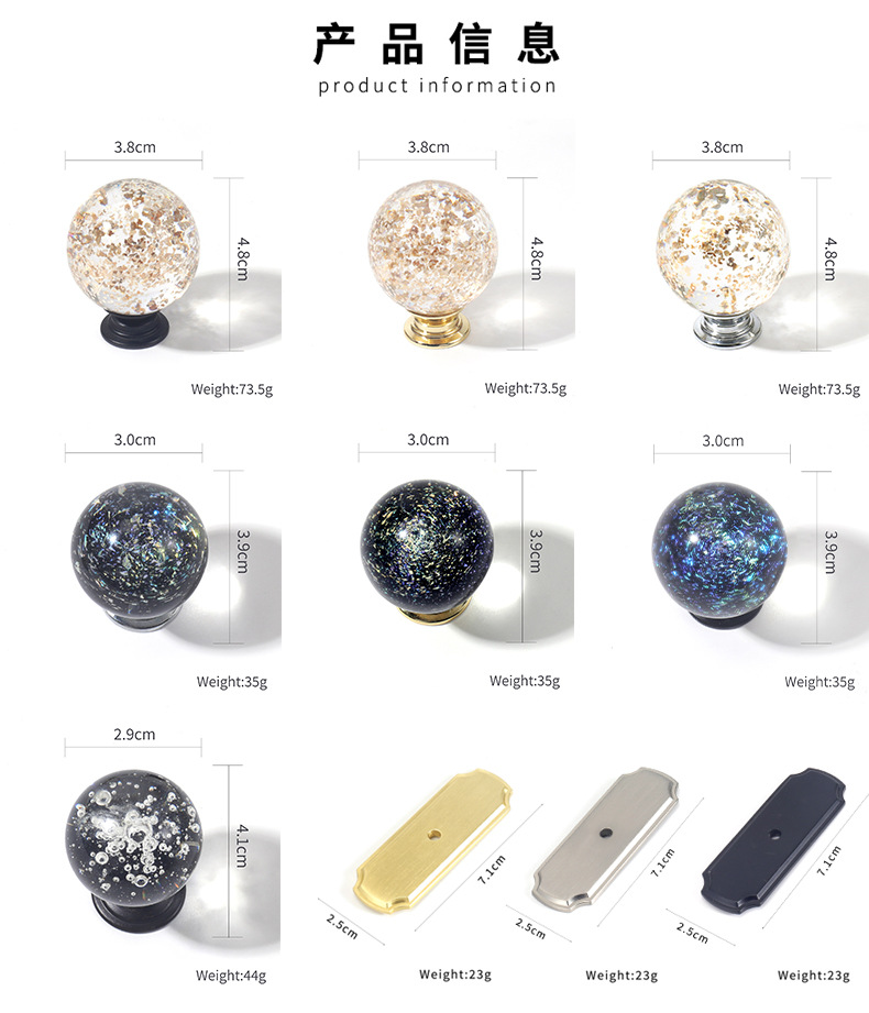 High-end zinc alloy base plate cabinet door handle, bedside table handle, wardrobe cabinet drawer, light luxury and creative crystal handle pic 6