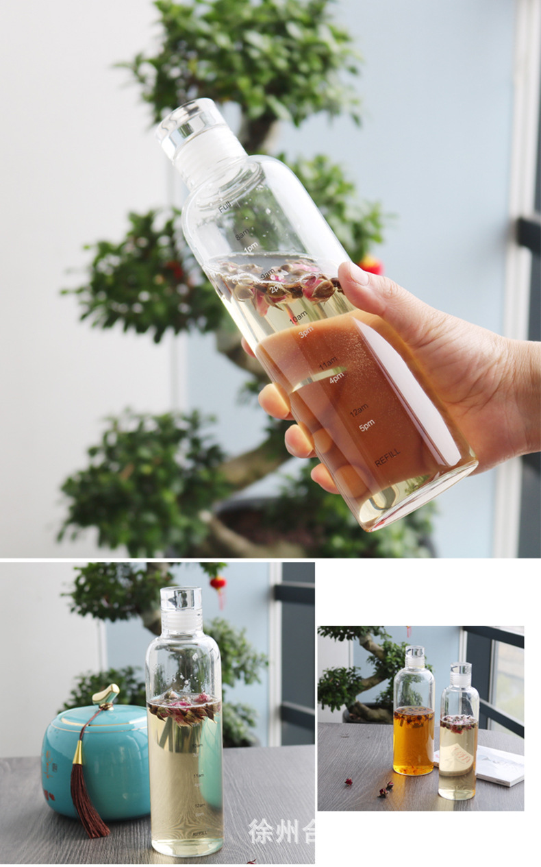时间刻度玻璃杯冷泡茶杯女ins风透明便携大容量果汁随身喝水杯详情9