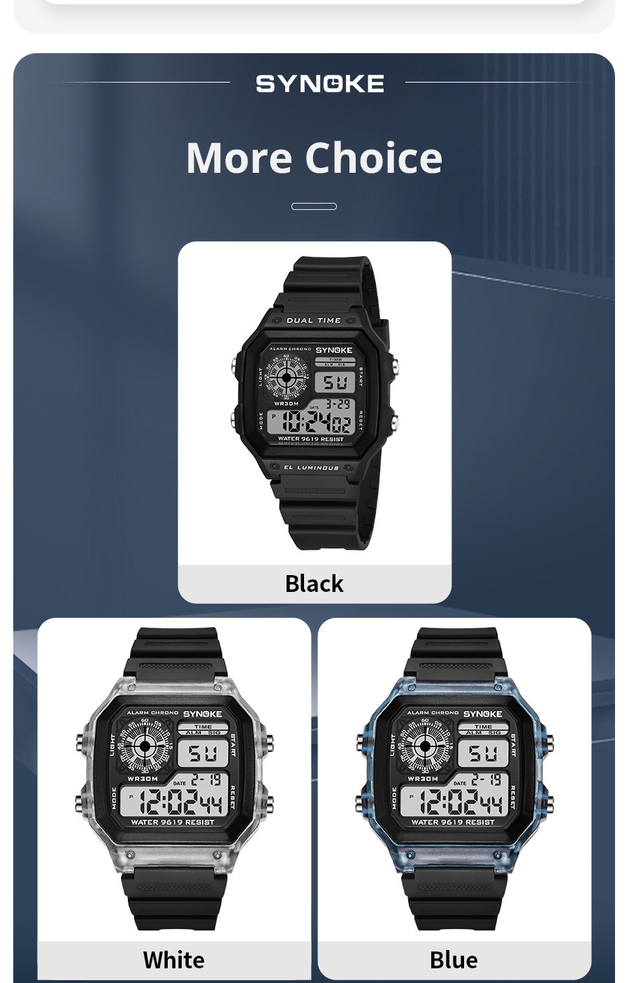 厂货SYNOKE学生电子表夜光防水运动男士方形经典复古潮流运动新品详情15