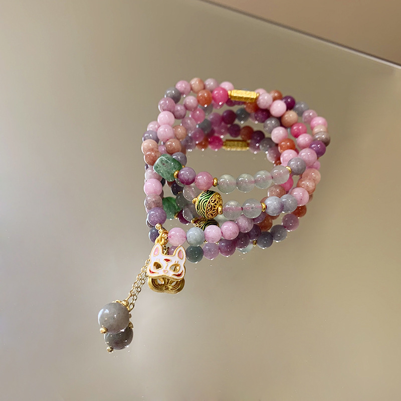 新中式狐狸面具混色玉石水晶手链女手串轻奢小众精致闺蜜串珠手绳详情14