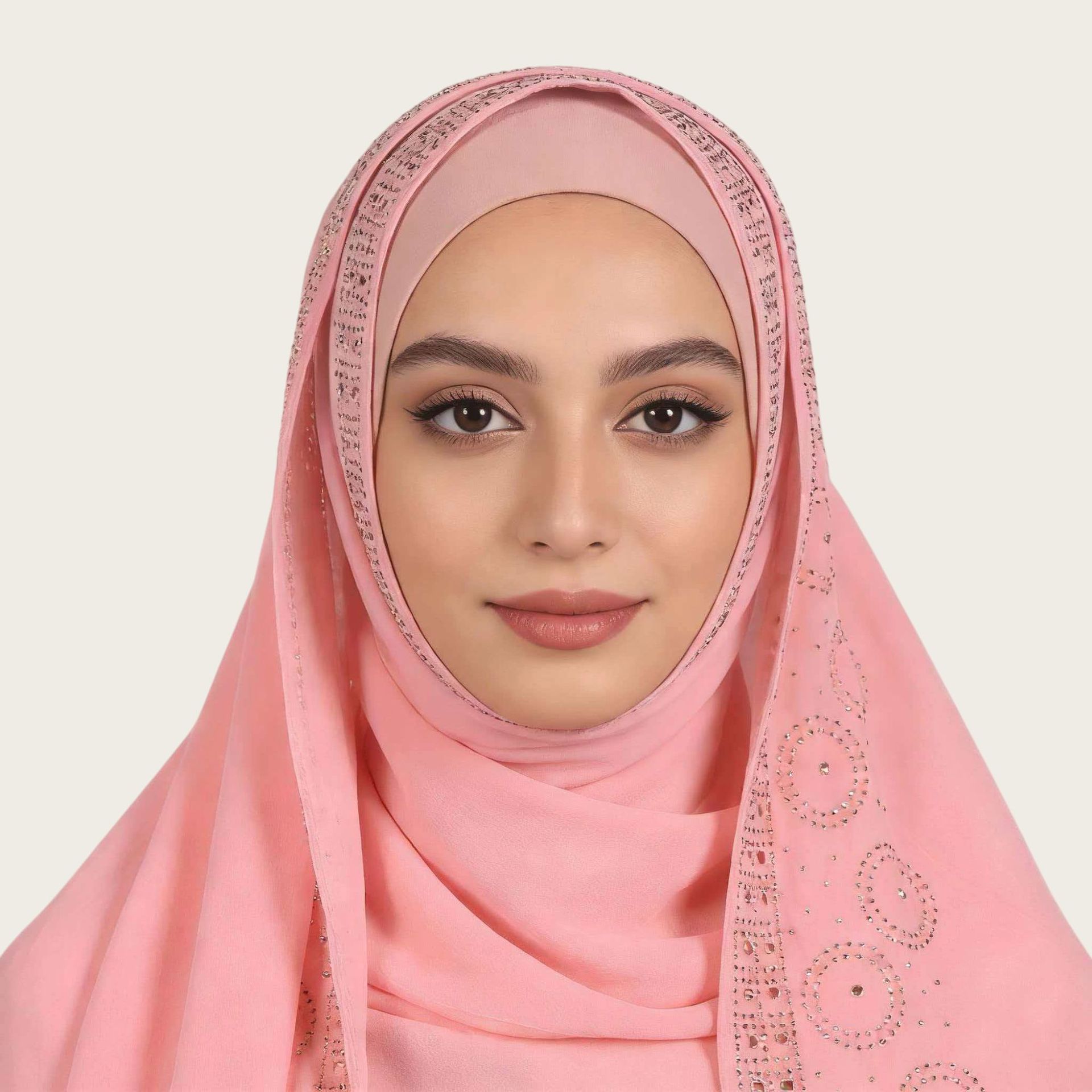 A007素色单色跨境新款围巾烫钻珍珠雪仿烫钻长巾盖头纱巾头巾花边详情4