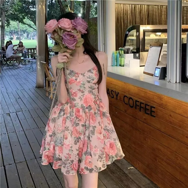 高腰气质显瘦碎花吊带连衣裙仙女春夏季法式小个子新款a字短裙子详情9