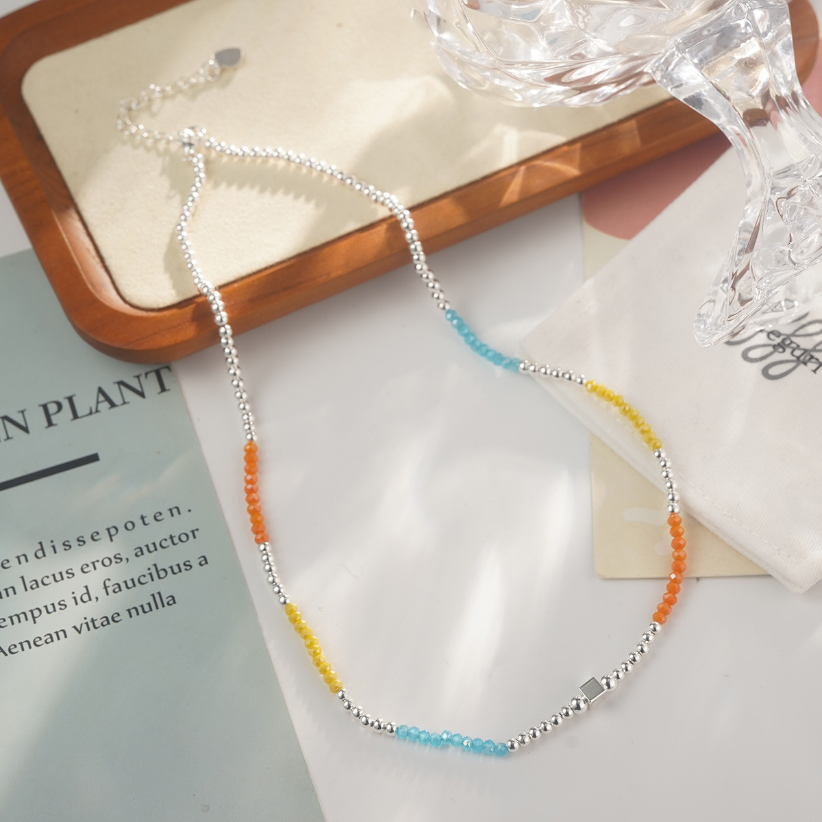 Candy-colored heart-shaped beaded necklace, summer dopamine smiling face heart-shaped collarbone chain, colorful color-blocking niche sweater chain pic 30