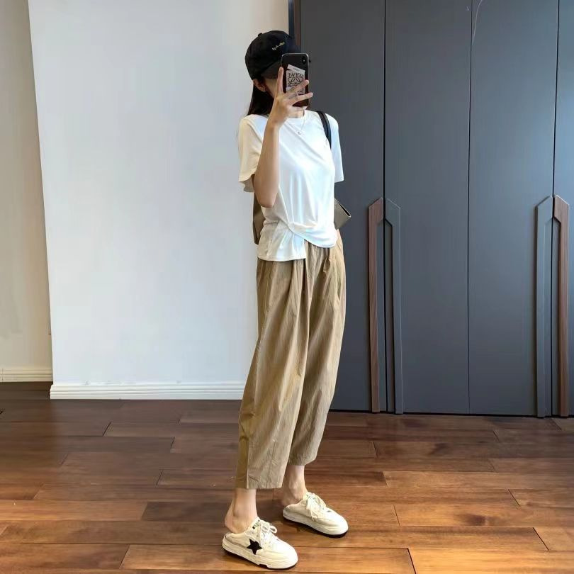薄款阔腿九分裤女夏纯棉休闲直筒萝卜裤小个子日系显瘦宽松工装裤详情18