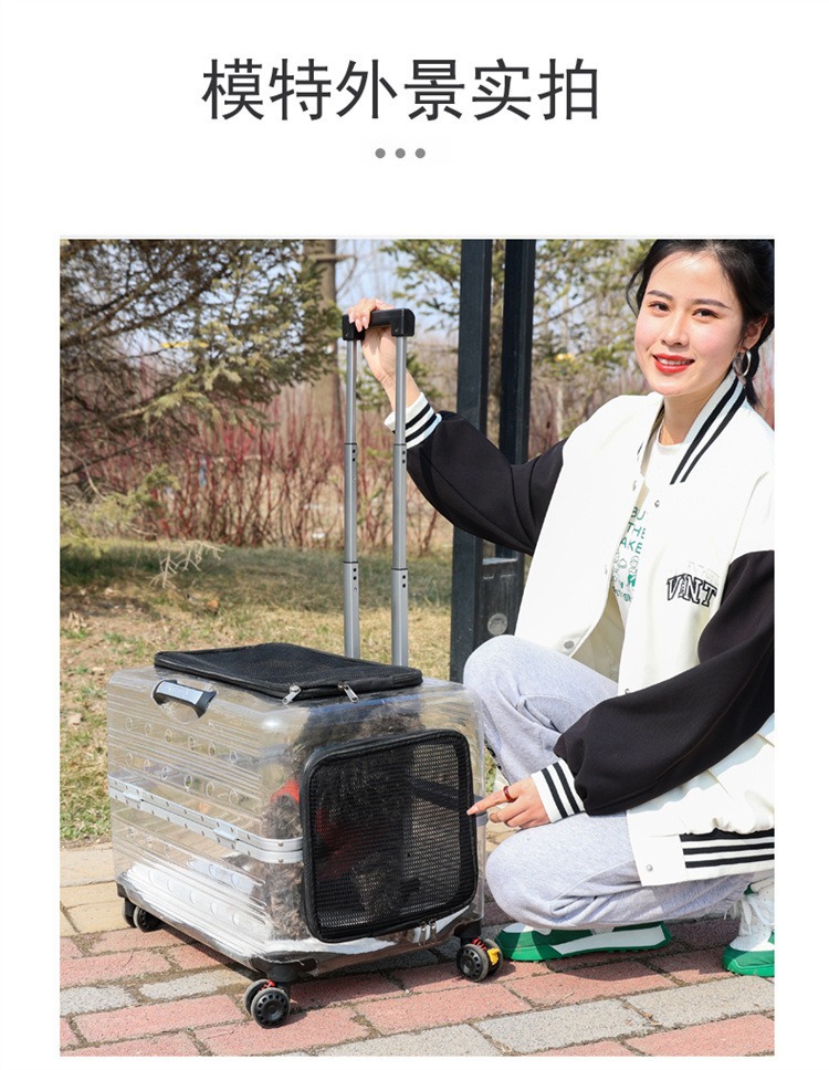 Large dog pet trolley case, large-capacity outboard case, portable fully transparent pet aviation case, cat takeout case pic 11
