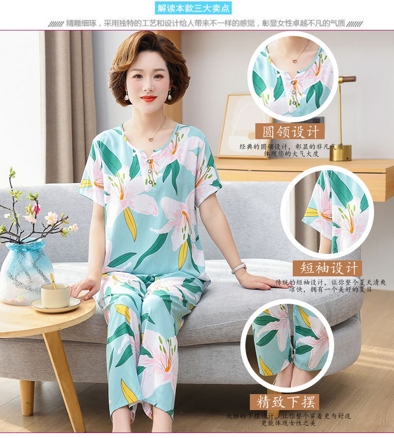 Cotton silk pajamas for women, summer short-sleeved suits, cotton silk for middle-aged and elderly mothers, large-sized artificial cotton home wear for women, suitable for wearing outside pic 4