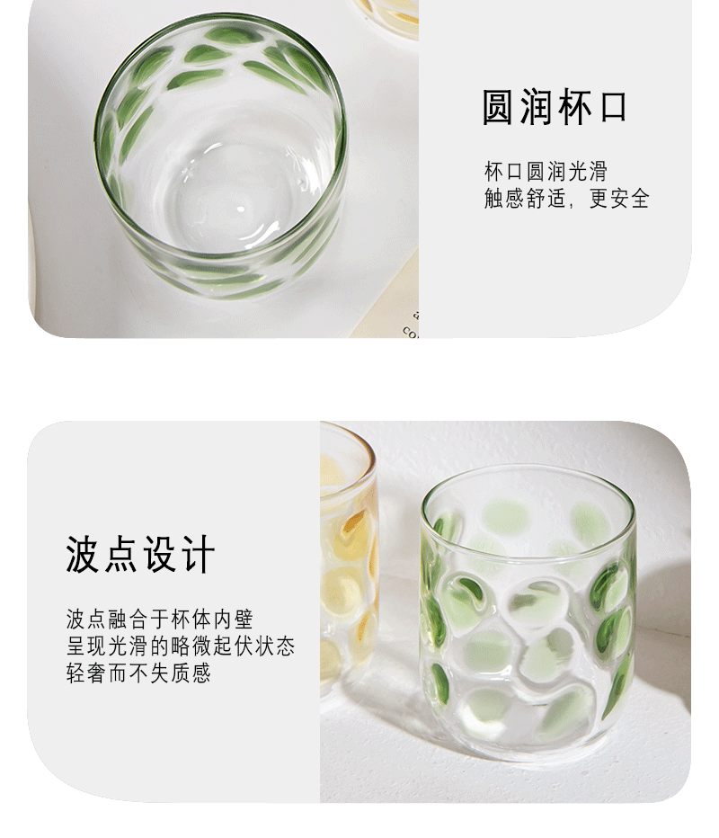 彩色糖果波点玻璃杯早餐牛奶杯玻璃水杯 透明玻璃水杯果汁杯详情9