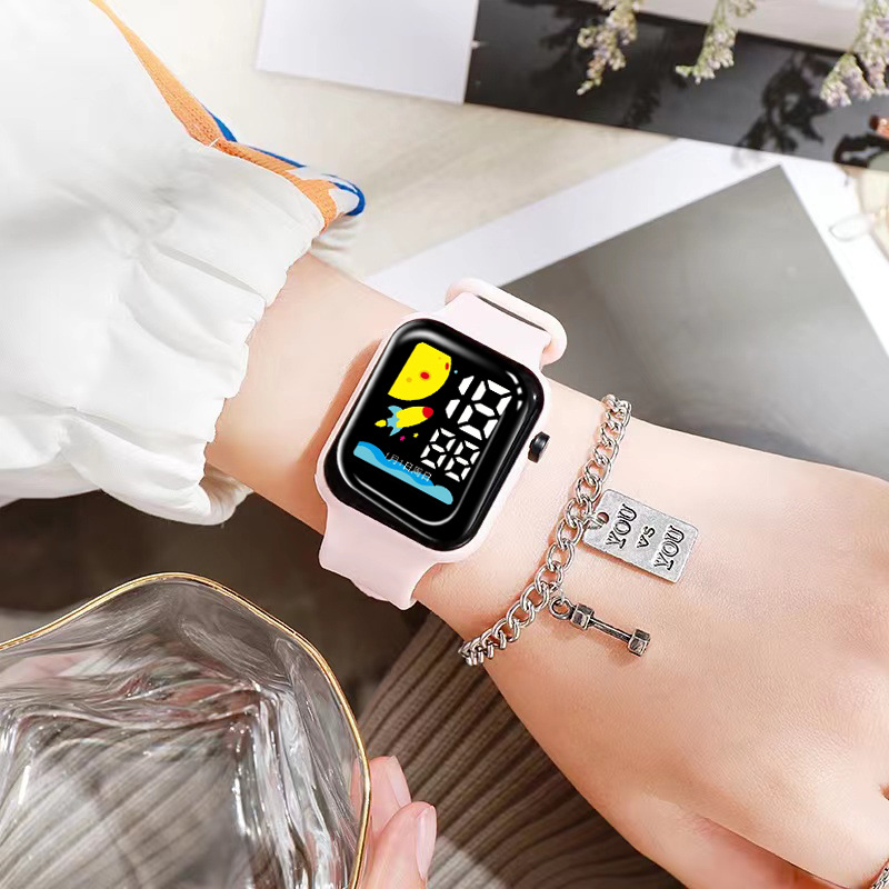 跨境爆款方块地球形LED电子表单孔表带简约时尚手表实力直供详情9