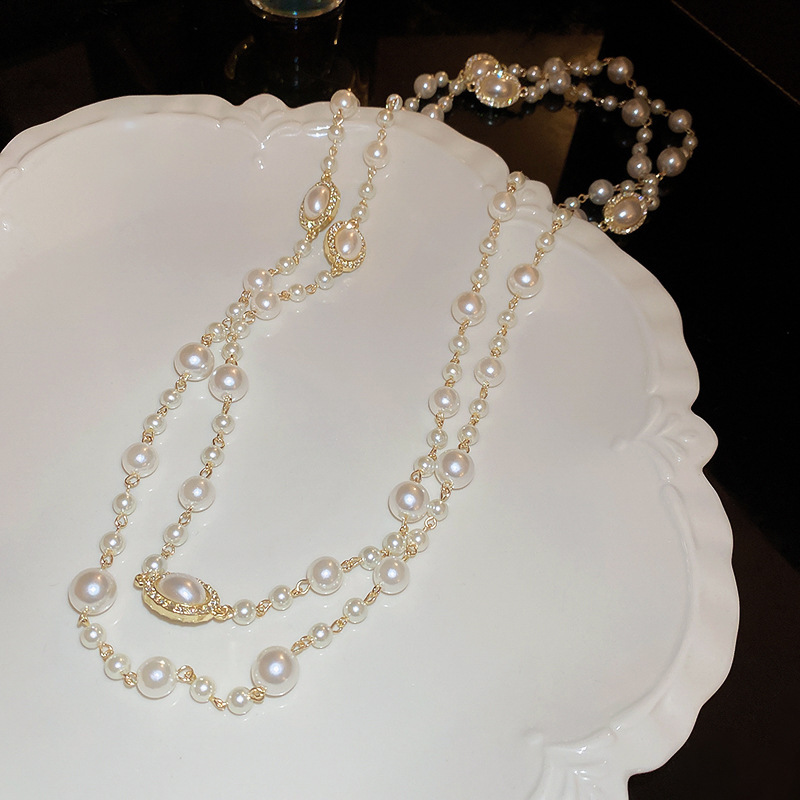 Irregular long pearl necklace, French light luxury style, sweater chain, niche simple and high-end necklace wholesale for women pic 43